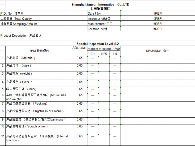 Shanghai Zanyun International Trade Co., Ltd. 品質管理